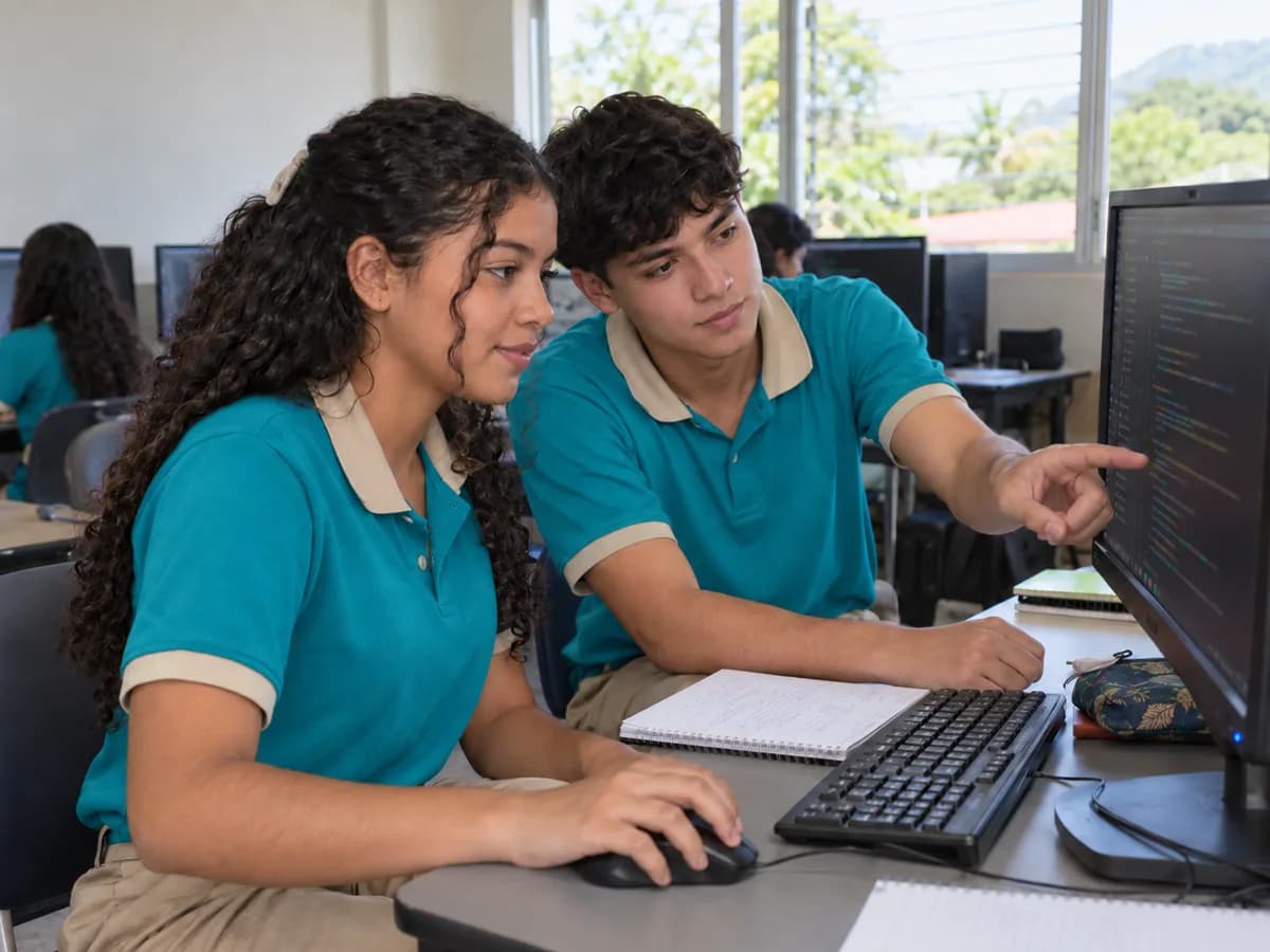 Estudiantes trabajando juntos en una actividad técnica