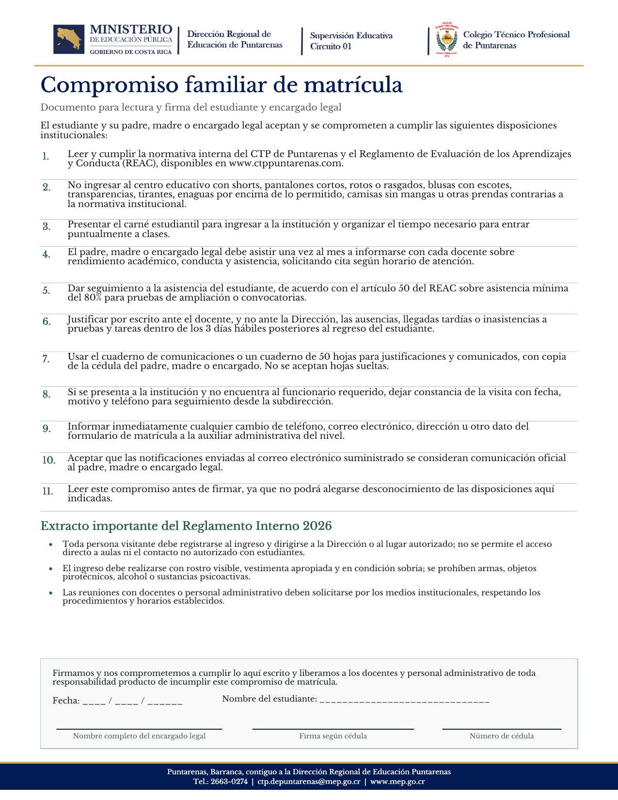 Vista previa del Compromiso familiar de matrícula 2027