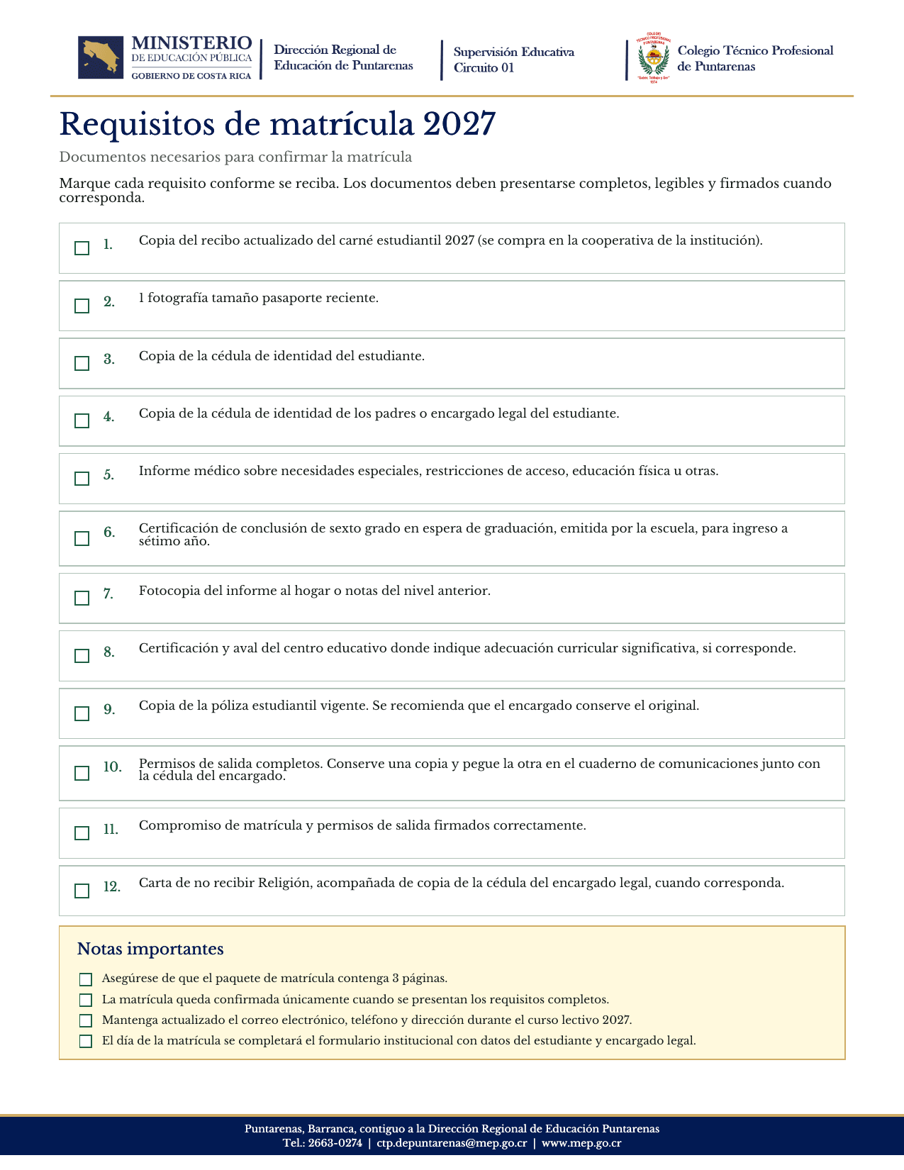 Vista previa de los Requisitos de Matrícula 2027